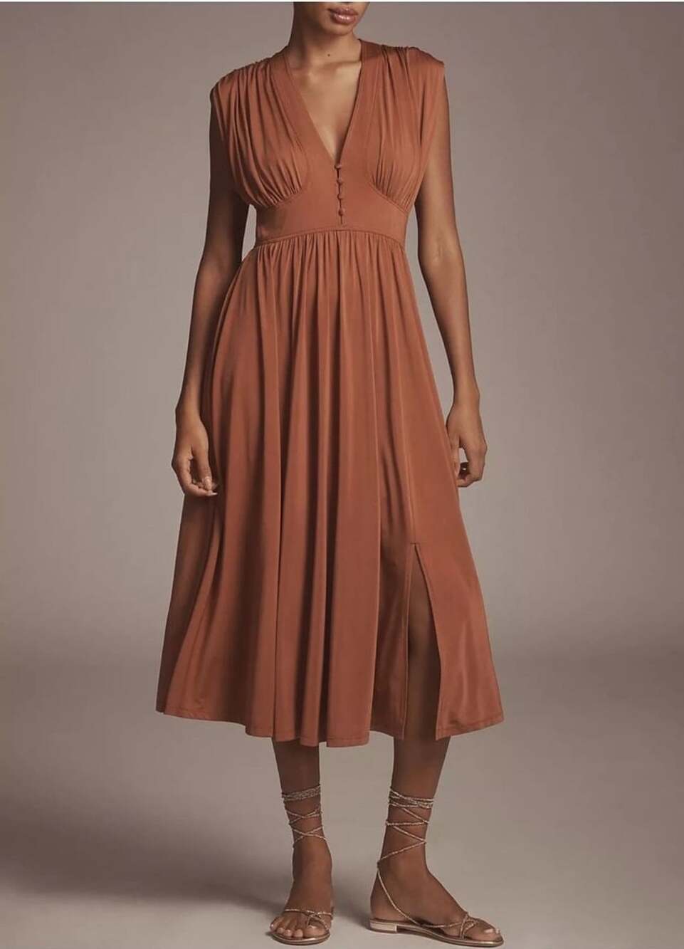 Anthropologie BHLDN V-Neck Midi Dress Rust Orange Jersey Fall Wedding